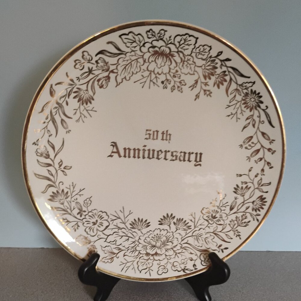 Pearl China Vintage 50th Anniversary Plate 22 Kt Gold Trim